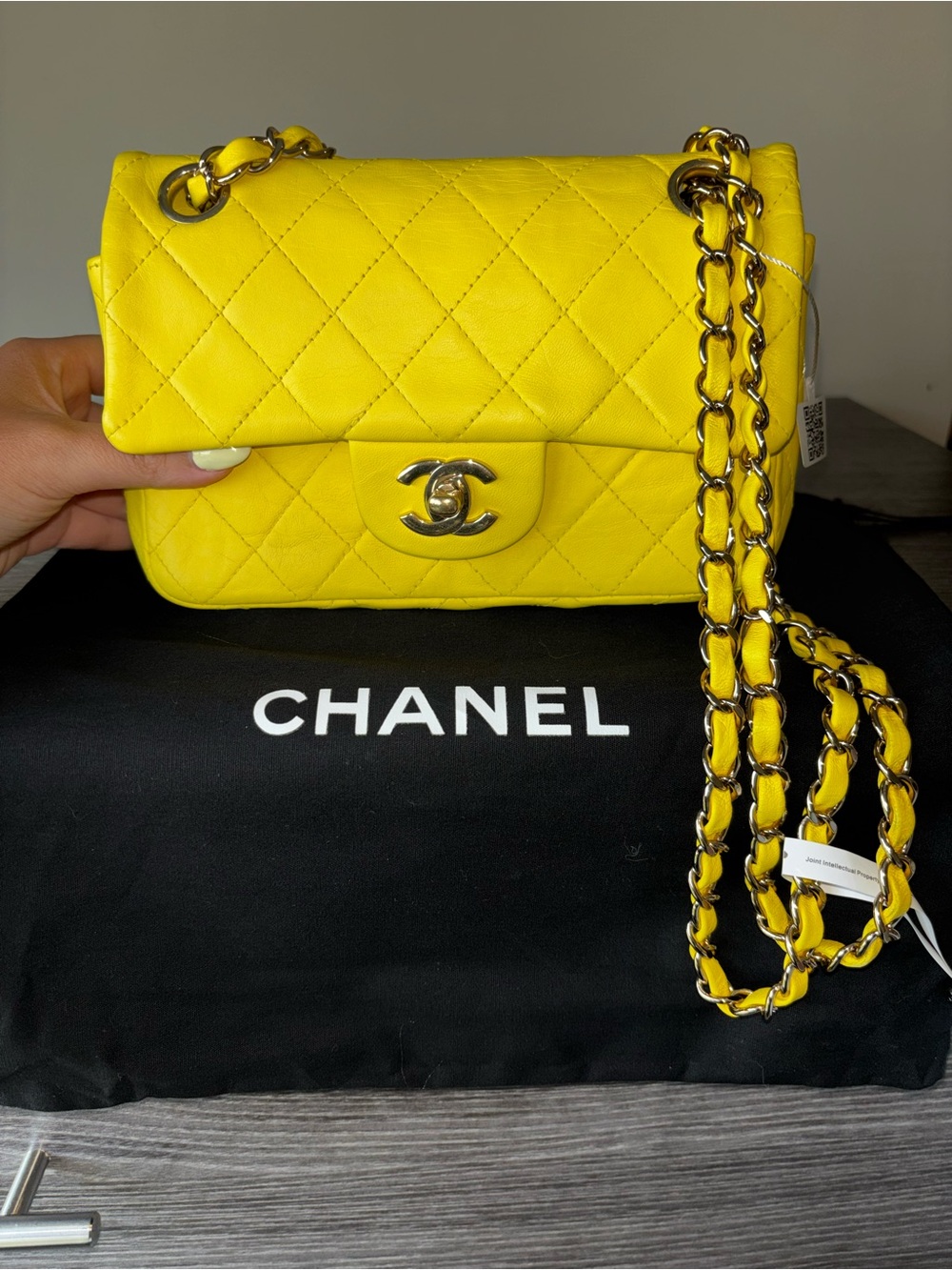 CHANEL Yellow Quilted Lambskin Mini Flap Bag with Gold Hardware